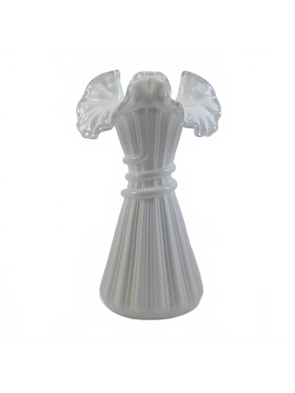 Vtg Fenton Wheat Silver Crest Milk Glass Wheat Vase 8"